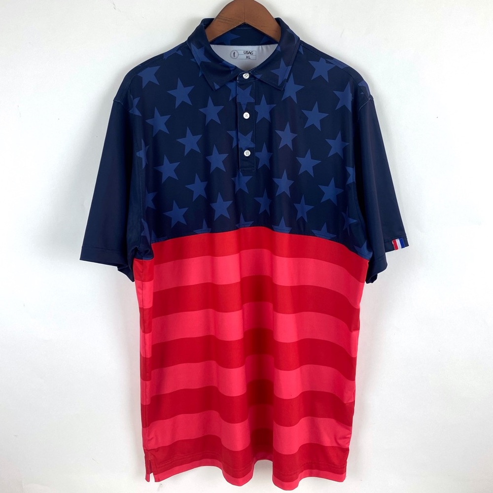 USAG Men’s Patriotic Golf Polo Shirt Red and Blue XL
